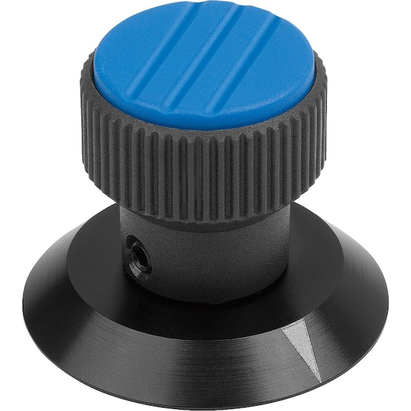 Knurled Knob W Arrow Size:2, D1=26, H=31, 5, D=6, Plastic Black, Comp:Aluminum, Cap:Blue